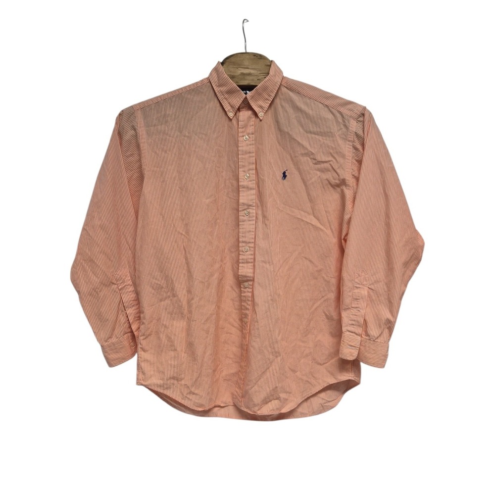 Ralph Lauren Shirt Men Large Orange Striped Long Sleeve Office Blake Cotton - Picture 2 of 7